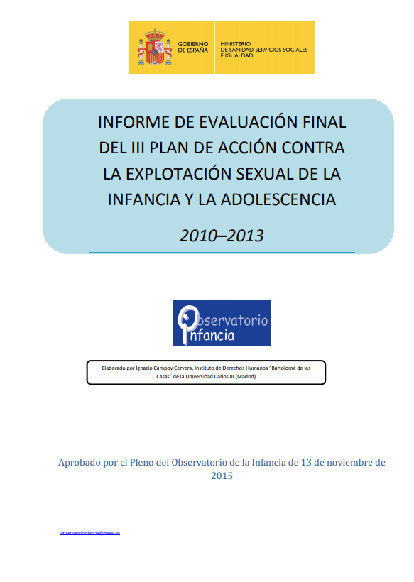 III Plan de Acción  contra la Explotación Sexual  de la Infancia y Adolescencia (evaluación final)